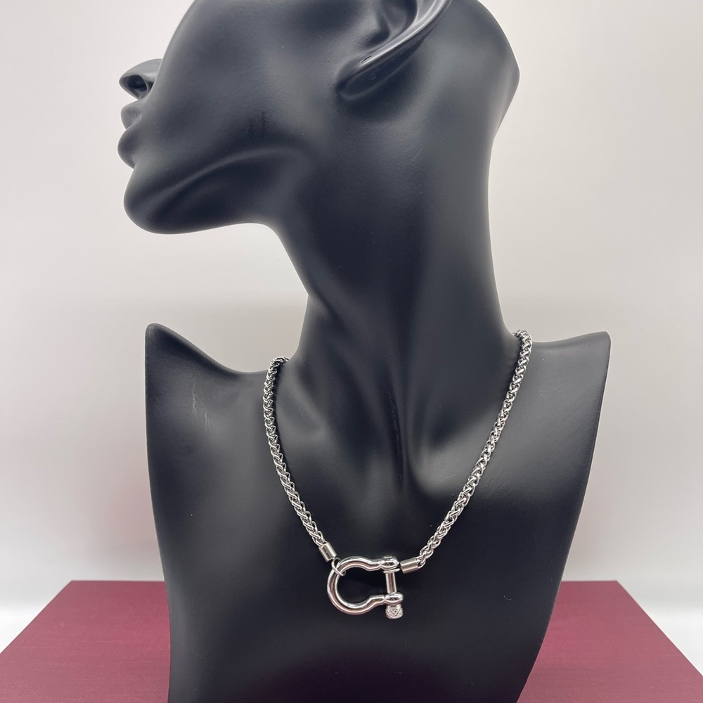 Horseshoe Clasp Necklace, Rope Chain Necklace - Silver